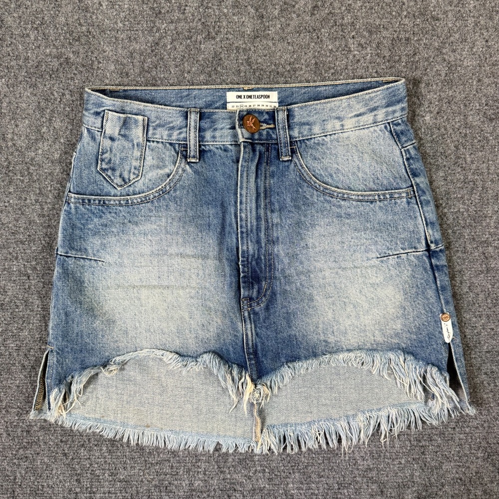One By One Teaspoon Vanguard Denim Skirt Size 27 Blue Light Wash Denim Mid Waist